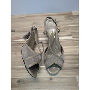 Amalfi By Rangoni Italy Taupe Suede Slingback Heels Women's 7 Narrow Heel Repair